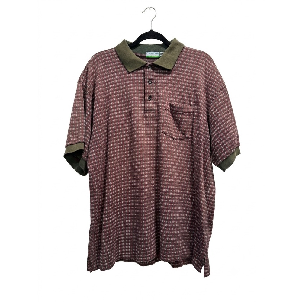 Winner Mate Golf Collection Mens‎ XL Polo Shirt Burgundy Olive Geometric Pattern